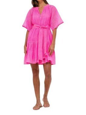 Oliphant x Tuckernuck Delray Raglan Mini Dress - Pink Woven Drop Waist - Size M